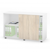 Schiebet&uuml;renschrank EVO 271043, abschlie&szlig;bar, 2x2 OH, wei&szlig;/wildeiche, 120x78,5x42cm (BxHxT)