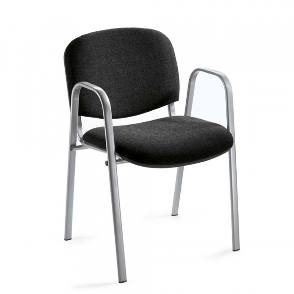 4251635640642 - Besucherstuhl ISO schwarz   silber mit Armlehnen 4-Fuß-Gestell 4251635640642 Deskin