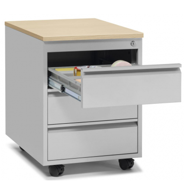 Rollcontainer 274140, ahorn, 3 Schubladen, Stahl, abschlie&szlig;bar