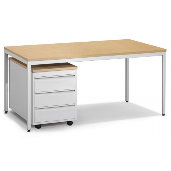 4251635641502 - Schreibtisch-Büromöbel-Set 274098 72cm (H) 1800mmx800mm (BxT) rechteckig buche   Lichtgrau RAL 7035 4251635641502 DESKIN
