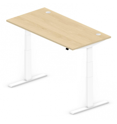 Sitz-Steh-Schreibtisch Comfort Multi M Pro, elektrisch höhenverstellbar, 64-130cm (H), 160x80cm (BxT), rechteckig, buche / weiß