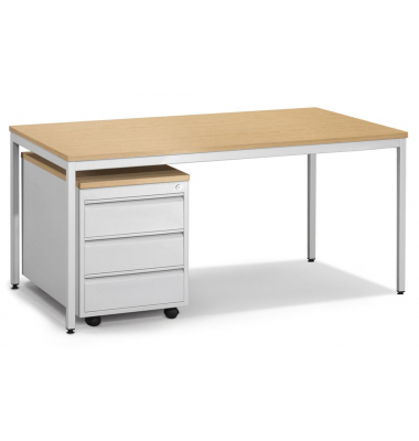 Schreibtisch-Büromöbel-Set BASE L 274119, 72cm (H), 200x80cm (BxT), rechteckig, buche / lichtgrau