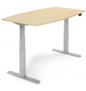 Sitz-Steh-Besprechungstisch 286991, elektrisch höhenverstellbar 64.-130cm (H), 200x100cm (BxT), 8 Personen, Tonnenform, ahorn / silber