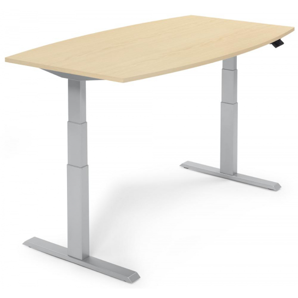 4251635644008 - Sitz-Steh-Besprechungstisch 286991 elektrisch höhenverstellbar 130cm (H) 200x100cm (BxT) 8 Personen Tonnenform ahorn   silb