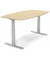 Sitz-Steh-Besprechungstisch, elektrisch h&ouml;henverstellbar 64-130cm (H), 200x100cm (BxT), 8 Personen, Tonnenform, ahorn / silber
