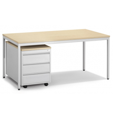 Schreibtisch-B&uuml;rom&ouml;bel-Set BASE L, 72cm (H), 120x80cm (BxT), rechteckig, ahorn / lichtgrau