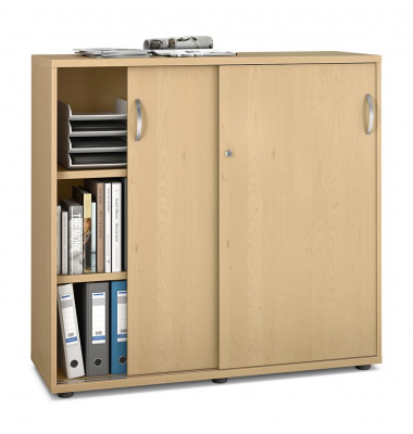 Schiebet&uuml;renschrank MULTI M pro 270175, abschlie&szlig;bar, 2x3 OH, buche, 120x114x42cm (BxHxT)