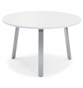 Konferenztisch DESKIN RIO, 73,5cm (H), 100x100cm (BxT), 5 Personen, rund, wei&szlig; / silber