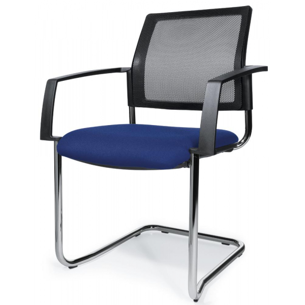 2 Stück Deskin Besucherstuhl VALERA S, blau / chrom, mit Armlehnen, Freischwinger 4251635648716 Deskin