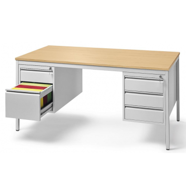 Schreibtischkombination BASE L 273988, 72cm (H), 200x80cm (BxT), rechteckig, ahorn / lichtgrau