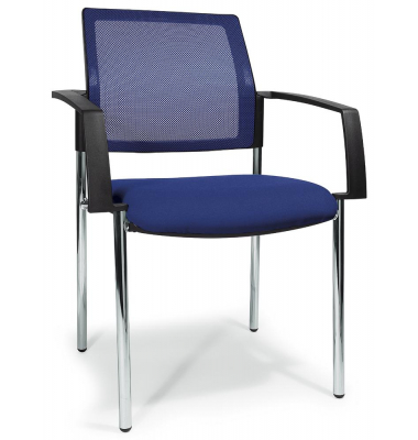 Besucherstuhl VALERA 4, blau / chrom, mit Armlehnen, 4-Fuß-Gestell