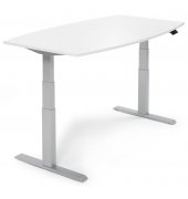 Sitz-Steh-Besprechungstisch 286992, elektrisch höhenverstellbar 64-130cm (H), 200x100cm (BxT), 8 Personen, Tonnenform, weiß / silber