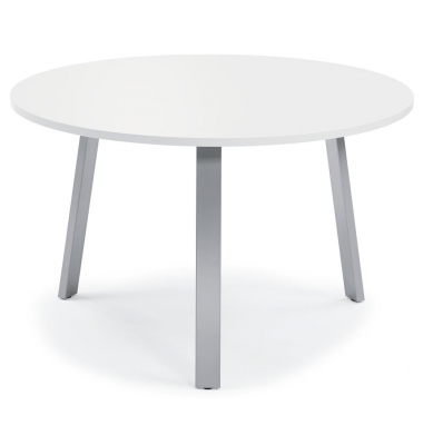 Konferenztisch DESKIN RIO, 73,5cm (H), 120x120cm (BxT), 6 Personen, rund, wei&szlig; / silber