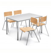 SET: 1 Tisch, 4 Stapelstühle Holz