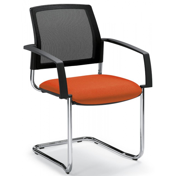 2 Stück Deskin Besucherstuhl VALERA S, orange / chrom, mit Armlehnen, Freischwinger 4251635661265 Deskin