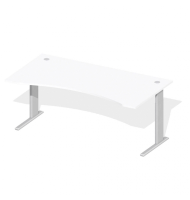 Schreibtisch Cockpit Comfort M MULTI M, manuell höhenverstellbar, 64-84cm (H), 180x95cm (BxT), Cockpitform, weiß / silber
