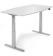 Sitz-Steh-Besprechungstisch 286989, elektrisch höhenverstellbar 64-130cm (H), 200x100cm (BxT), 8 Personen, Tonnenform, lichtgrau / silber