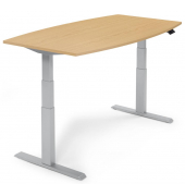 Sitz-Steh-Besprechungstisch, elektrisch h&ouml;henverstellbar 64-130cm (H), 200x100cm (BxT), 8 Personen, Tonnenform, buche / silber