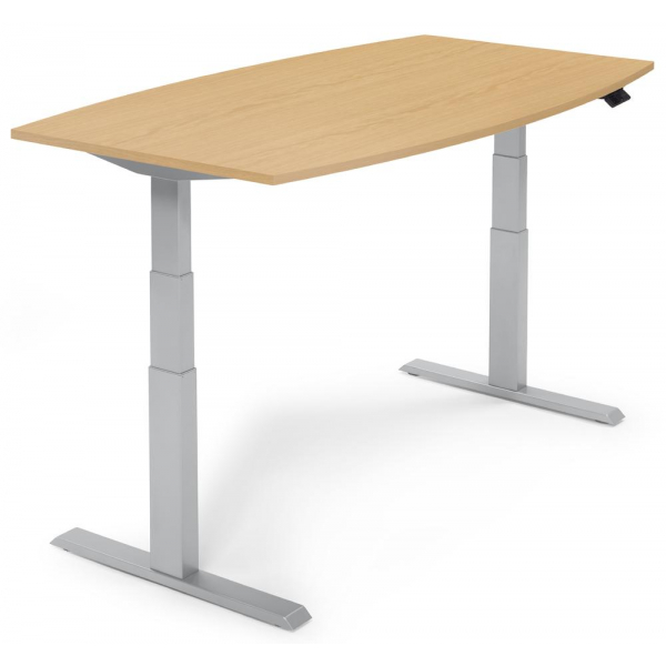 4251635666604 - Sitz-Steh-Besprechungstisch 286990 elektrisch höhenverstellbar 130cm (H) 200x100cm (BxT) 8 Personen Tonnenform buche   silb