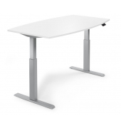 Sitz-Steh-Besprechungstisch, elektrisch h&ouml;henverstellbar 71,5-120,5cm (H), 200x100cm (BxT), 8 Personen, Tonnenform, wei&szlig; / silbe