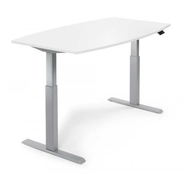 4251635674159 - Sitz-Steh-Besprechungstisch 286987 elektrisch höhenverstellbar  200x100cm (BxT) 8 Personen Tonnenform weiß   silber 4251635