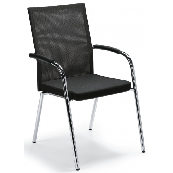 4251635686213 - Besucher- und Konferenzstuhl RIVA 4 schwarz   chrom mit Armlehnen 4-Fuß-Gestell 4251635686213 Deskin
