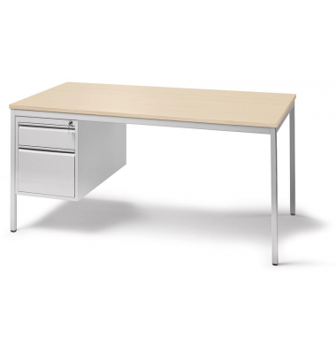 Schreibtischkombination BASE L, 72cm (H), 160x80cm (BxT), rechteckig, ahorn / lichtgrau