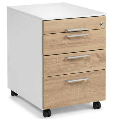 Rollcontainer 290529, wildeiche, 4 Schubladen, Holz, abschlie&szlig;bar