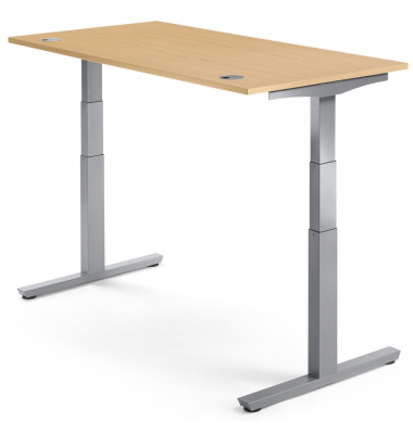 Sitz-Steh-Schreibtisch  MULTI M pro, elektrisch höhenverstellbar, 65-130cm (H), 120x80cm (BxT), rechteckig, buche / silber