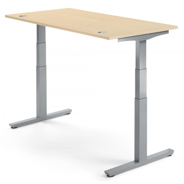 4251747704003 - Sitz-Steh-Schreibtisch 288417 elektrisch höhenverstellbar  1200mmx800mm (BxT) rechteckig ahorn   Alusilber RAL 9006 42517477