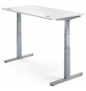 Sitz-Steh-Schreibtisch  MULTI M pro, elektrisch höhenverstellbar, 65-130cm (H), 120x80cm (BxT), rechteckig, weiß / silber