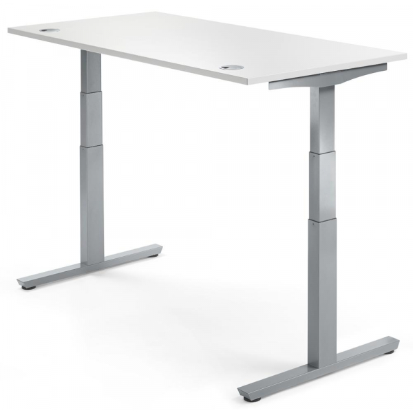 4251747704010 - Sitz-Steh-Schreibtisch 288418 elektrisch höhenverstellbar  1200mmx800mm (BxT) rechteckig weiß   Alusilber RAL 9006 425174770