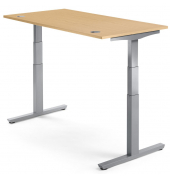 Sitz-Steh-Schreibtisch  MULTI M pro, elektrisch höhenverstellbar, 65-130cm (H), 160x80cm (BxT), rechteckig, buche / silber