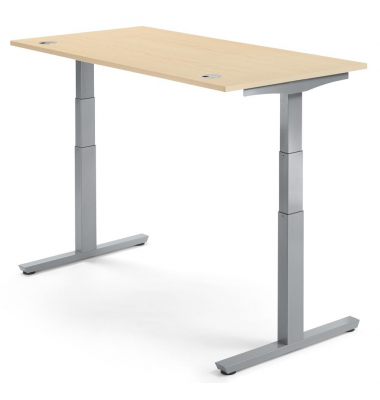 Sitz-Steh-Schreibtisch Comfort MULTI M pro, elektrisch h&ouml;henverstellbar, 65-130cm (H), 160x80cm (BxT), rechteckig, ahorn / silbe