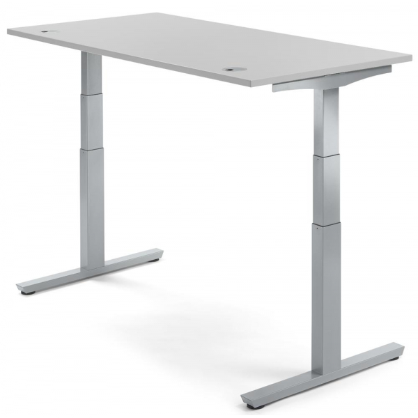 4251747704225 - Sitz-Steh-Schreibtisch 288439 elektrisch höhenverstellbar  1800mmx800mm (BxT) rechteckig lichtgrau   Alusilber RAL 9006 4251