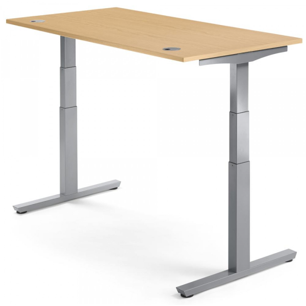 4251747704232 - Sitz-Steh-Schreibtisch 288440 elektrisch höhenverstellbar  1800mmx800mm (BxT) rechteckig buche   Alusilber RAL 9006 42517477