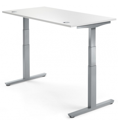 Sitz-Steh-Schreibtisch Comfort MULTI M pro, elektrisch h&ouml;henverstellbar, 65-130cm (H), 180x80cm (BxT), rechteckig, wei&szlig; / silber