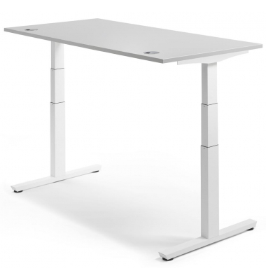 Sitz-Steh-Schreibtisch MULTI M pro, elektrisch höhenverstellbar, 65-130cm (H), 160x80cm (BxT), rechteckig, lichtgrau / weiß