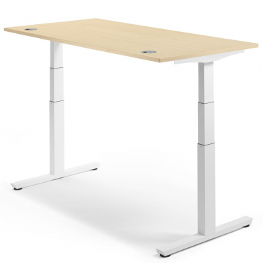 Sitz-Steh-Schreibtisch MULTI M pro, elektrisch höhenverstellbar, 65-130cm (H), 160x80cm (BxT), rechteckig, ahorn / weiß
