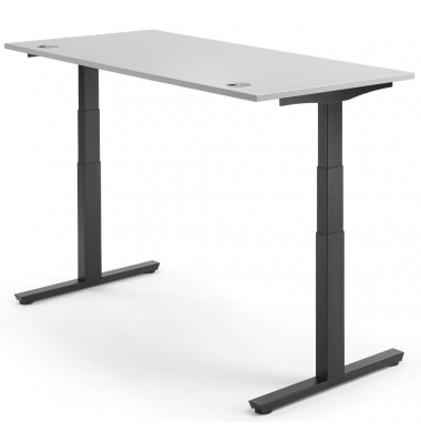 Sitz-Steh-Schreibtisch MULTI M pro, elektrisch höhenverstellbar, 65-130cm (H), 120x80cm (BxT), rechteckig, lichtgrau / schwarz