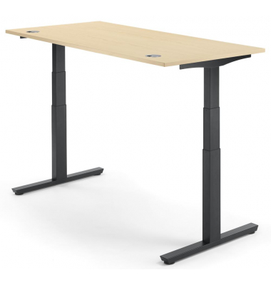 Sitz-Steh-Schreibtisch Comfort MULTI M pro, elektrisch h&ouml;henverstellbar, 65-130cm (H), 120x80cm (BxT), rechteckig, ahorn / schwa