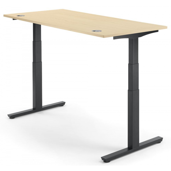 4251747704805 - Sitz-Steh-Schreibtisch 288721 elektrisch höhenverstellbar  1200mmx800mm (BxT) rechteckig ahorn   Schwarz RAL 9005 4251747704