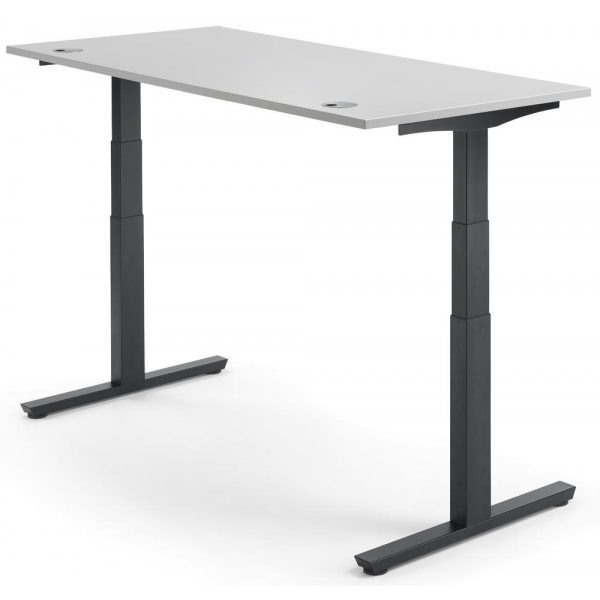 4251747704942 - Sitz-Steh-Schreibtisch 288735 elektrisch höhenverstellbar  1600mmx800mm (BxT) rechteckig lichtgrau   Schwarz RAL 9005 425174