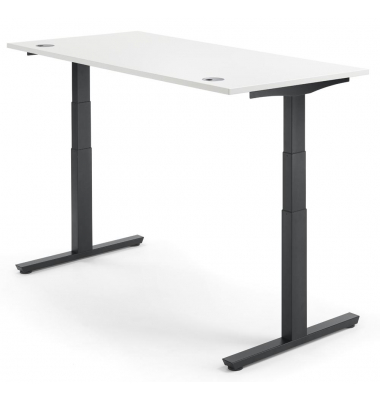 Sitz-Steh-Schreibtisch Comfort MULTI M pro, elektrisch h&ouml;henverstellbar, 65-130cm (H), 160x80cm (BxT), rechteckig, wei&szlig; / schwar
