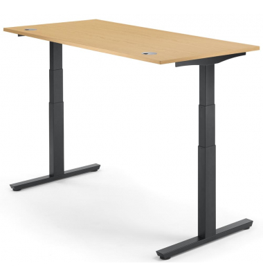 Sitz-Steh-Schreibtisch Comfort MULTI M pro, elektrisch h&ouml;henverstellbar, 65-130cm (H), 200x80cm (BxT), rechteckig, buche / schwa