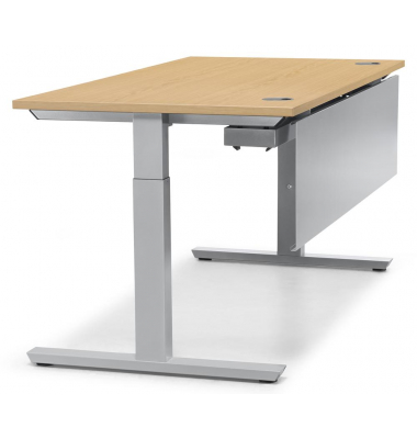 Schreibtisch T-Fu&szlig; MULTI M pro, manuell h&ouml;henverstellbar, 65-85cm (H), 120x80cm (BxT), rechteckig, buche / silber