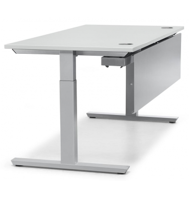 Schreibtisch T-Fu&szlig; MULTI M pro, manuell h&ouml;henverstellbar, 65-85cm (H), 180x80cm (BxT), rechteckig, lichtgrau / silber