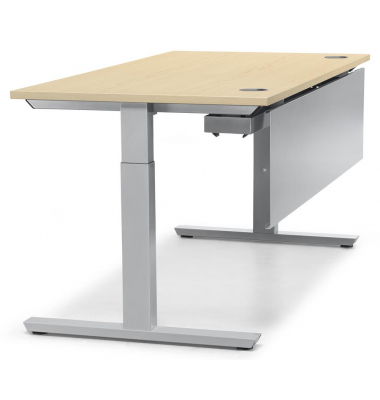 Schreibtisch T-Fu&szlig; MULTI M pro, manuell h&ouml;henverstellbar, 65-85cm (H), 180x80cm (BxT), rechteckig, ahorn / silber