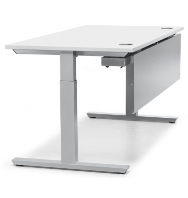 Schreibtisch T-Fu&szlig; MULTI M pro, manuell h&ouml;henverstellbar, 65-85cm (H), 180x80cm (BxT), rechteckig, wei&szlig; / silber