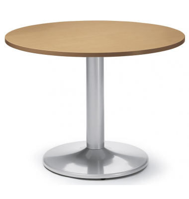 Konferenztisch MODUL, 73,5cm (H), 100x100cm (BxT), 5 Personen, rund, nussbaum / silber